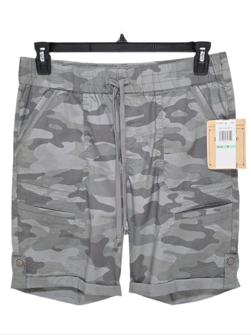 Democracy High Rise Camo Print Poplin Pull-On Tie Waist Bermuda Utility Shorts 8